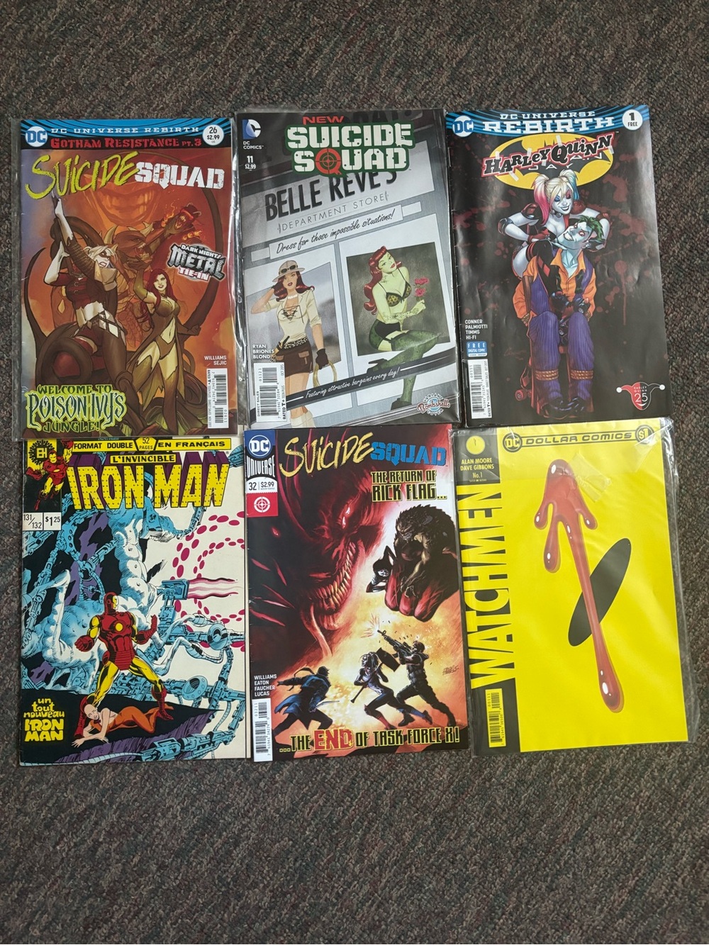 Lot 6 Comics Book Watchmen #1 Dollar Comics Suicide Squad Harley Quinn Iron Man